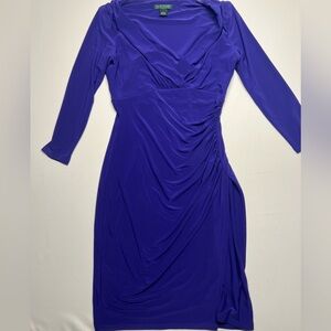 💜 Lauren Ralph Lauren Ruched Faux Wrap Dress — Size 2 | Royal Purple